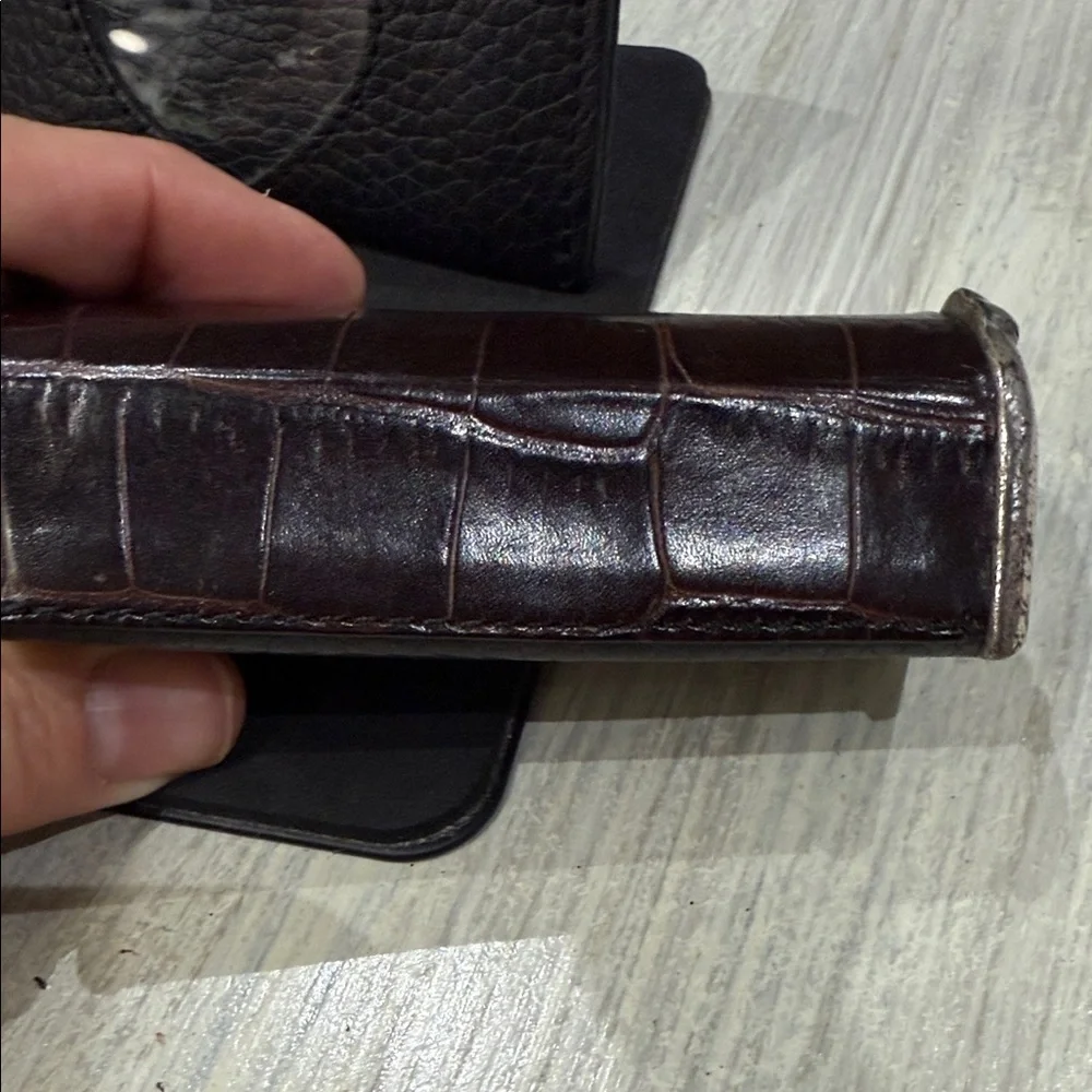 Brighton Crocodile Black and Brown Leather Card Holder Lipstick Case Set